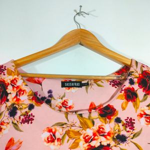 Peach With Floral Printed Tops (Women's)