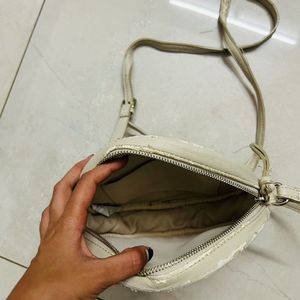 Beige Leather Sling Bag