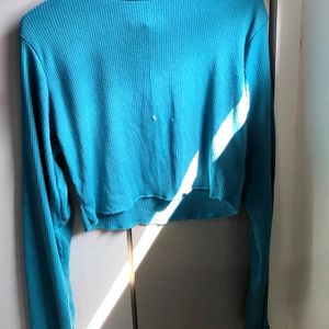 Greenish High Neck Full Sleeves Top