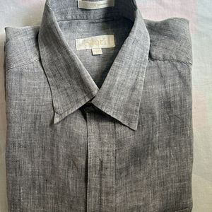 M Linen Chambray Grey Half Sleeves Shirt