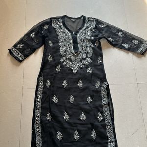 Black Mirror Work Chikankari Kurti