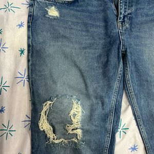 Zara Ripped Denim Jeans With Embroidery