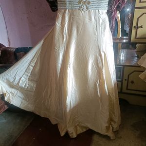 Light Golden Moti Work Party Wear Long Gown