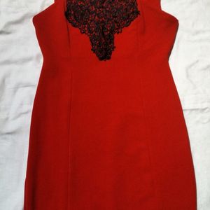 Red Dress With Lace Neck Design