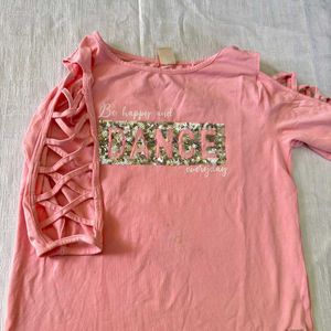 Pink Crossed Sleeve Sequenced Top