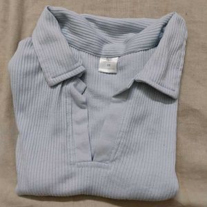 Light Blue Crop Polo T Shirt