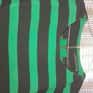 Round Neck black N Green Stripes Top, Sale 85