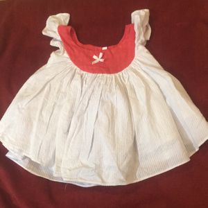 0-6 Months Baby Girl Dress White And Ranipink Clr
