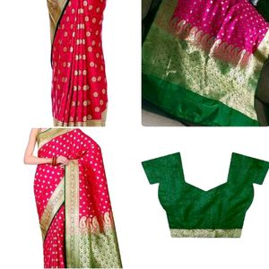 Beautiful Rani pink silk saree