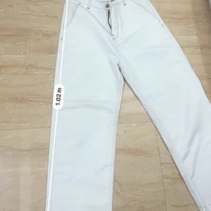 White Straight Fit Jeans With Brown Border