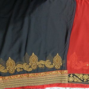 Embroidered Lace Saree With Stiched Blouse