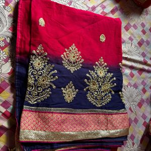 Cotton Light Weight Pink And Navy Blue Saree