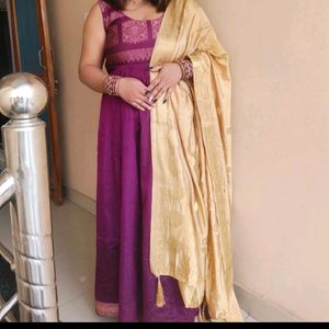 Beautiful Cut Sleeves Purple Anarkali Gown