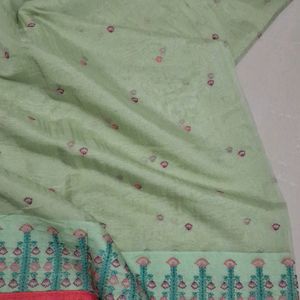 Organza Green Saree With Embroidery