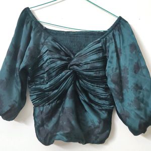 Dark Green Floral Fitted Crop Top