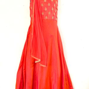 Coral Cold Shoulder Kurti With Duppata ( Women)