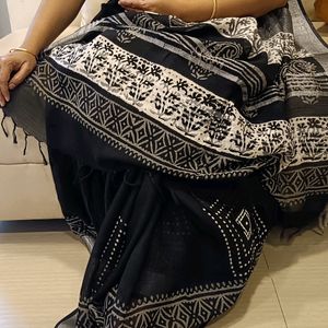 Black And White Linen Saree