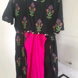 Front Open Cut Kurta With Pink Plazo