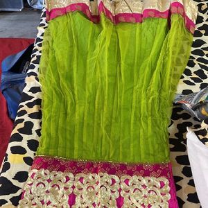 Anarkali Green Pink Kurta Set