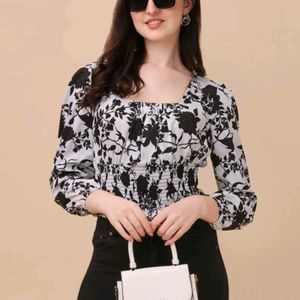 Regular Sleeves Printed Women Black Top