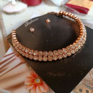 Dimond Golden Colour Necklace With Earrings