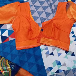 Navy Blue And Orange Saree