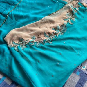 Chiffon Turquoise Saree