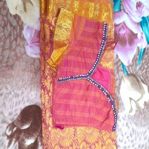 Kanjevaram Pattu Silk Saree With Blouse Stitched