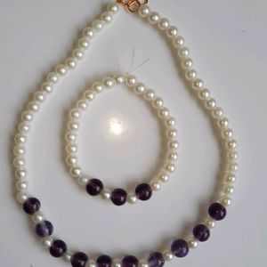 Combo Of 2 Purple Stones And Pearls Set