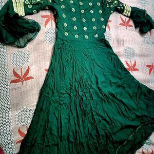 Dark Green Frock With Dupatta