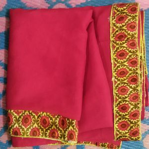 Pink Saree With Golden Border Design