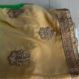 Beautiful Green And Cream Colour Combination Saree