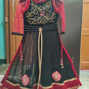 Red&Black Lacha with Skirt And Dupatta