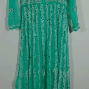 Sea Green Mirror Embellished Kurti (Women's)