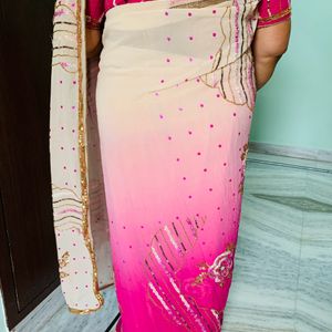 Baby Pink Georgette Saree (Women )