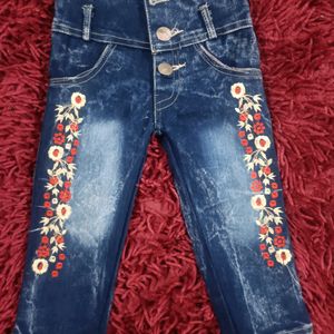 Kids Blue Jeans With Embroidery