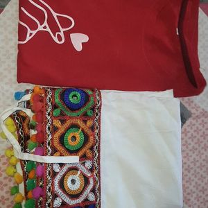 New Red Tshirt And White Skirt