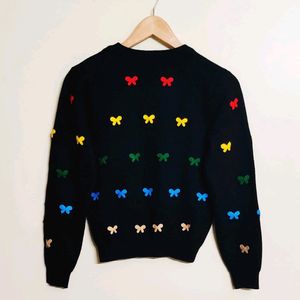 Black Multicolour Design Sweater Size-36-38