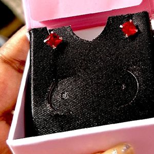 Pure Silver Cherry Red Studs