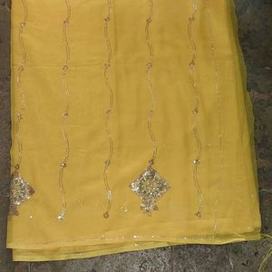 Yellow Ethnic Sequins Work Saree