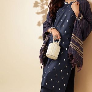 Navy Blue Pure Cotton Blend Kurta Set For Beauty