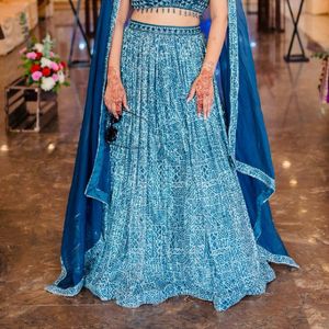 beautiful blue sequin light weight lehnga