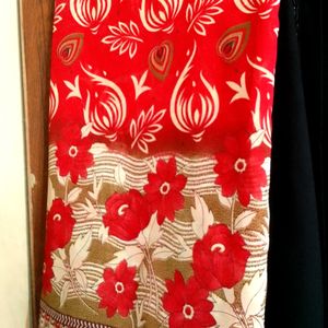 New Red And Beige Color Floral Saree