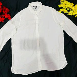 Mango white loose oversized polyester sheer shirt