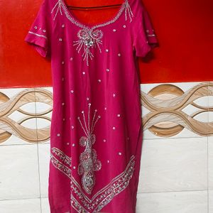 Georgette Kameez White Work Good Condition