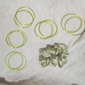 Light Green Glass Bangle And Sruchise