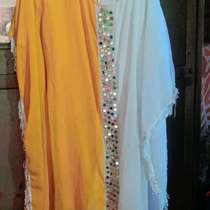 Cotton Kaftan Kurta Pant And Dupatta Set 🌿