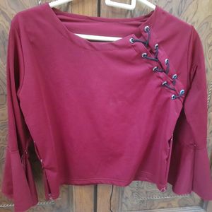 Maroon Top With Design In Sleeves