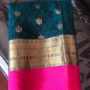 Deep Green And Magenta Cotton Silk Sari Vth Blouse