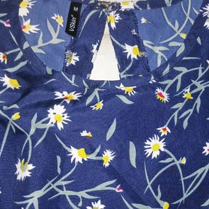 Floral Printed Navy Dress, M